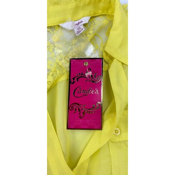 Candie's Yellow Tie-Front Button-Down Top Blouse Women's Size XS   NWT - Picture 4 of 10